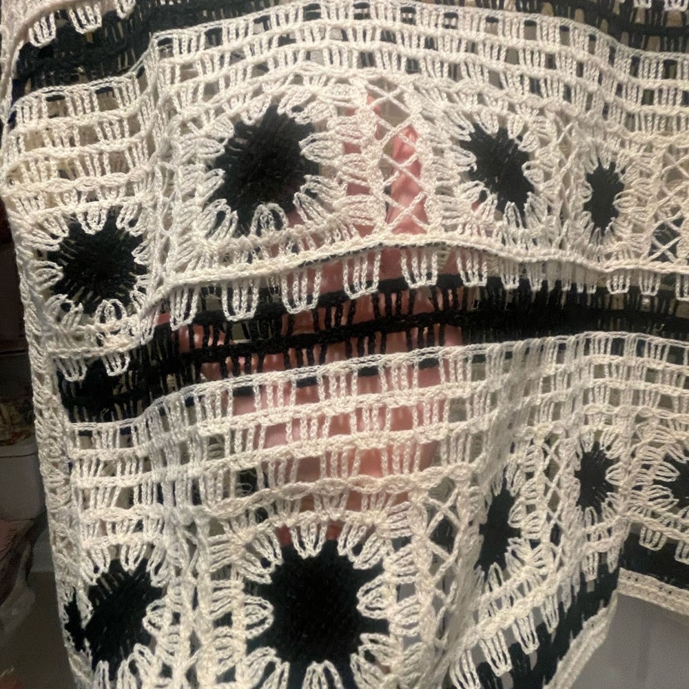 Chic Crochet Sweater in Black and Cream - Picture 3 of 6